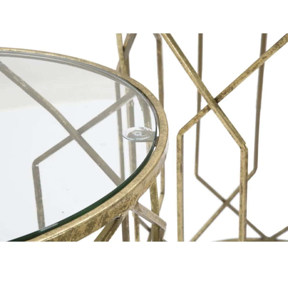 Paar Couchtische aus Goldeisen mit runder Glasplatte - Etro