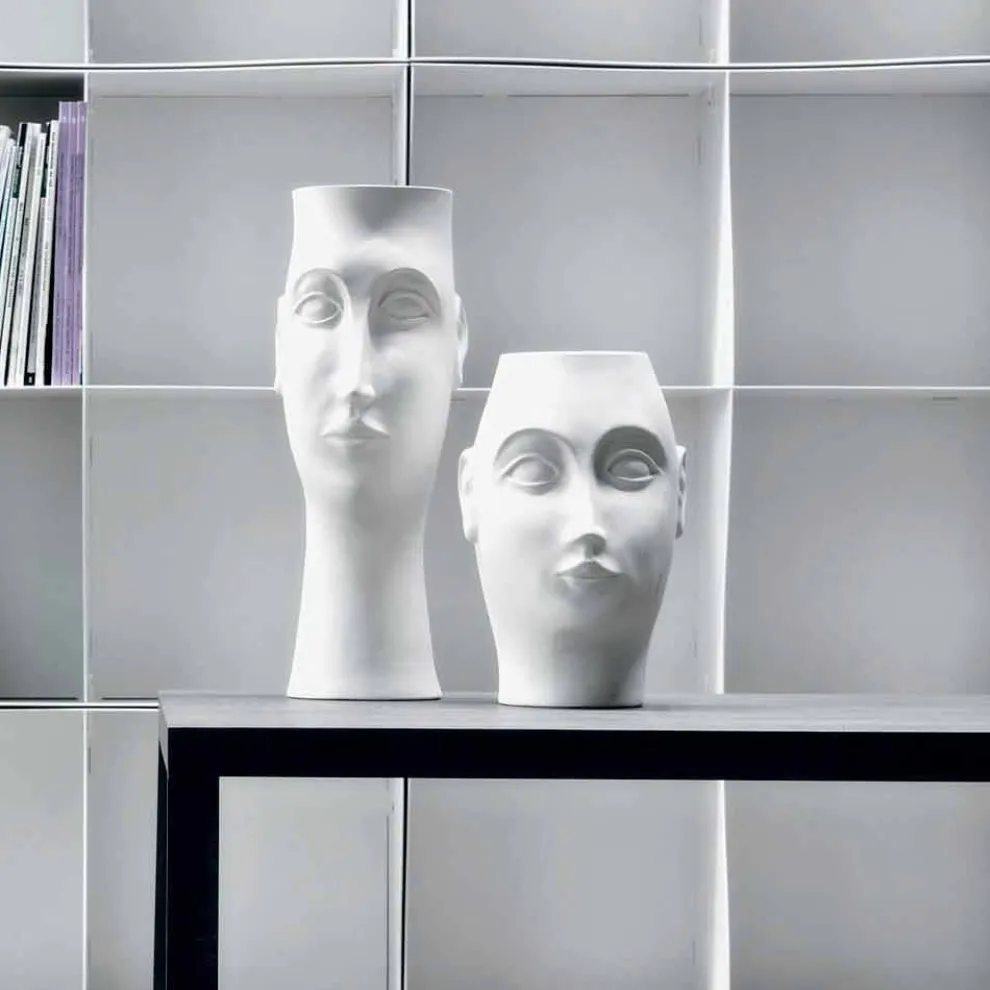 Paar gesichtsförmige Keramikornamente, Made in Italy - Visage