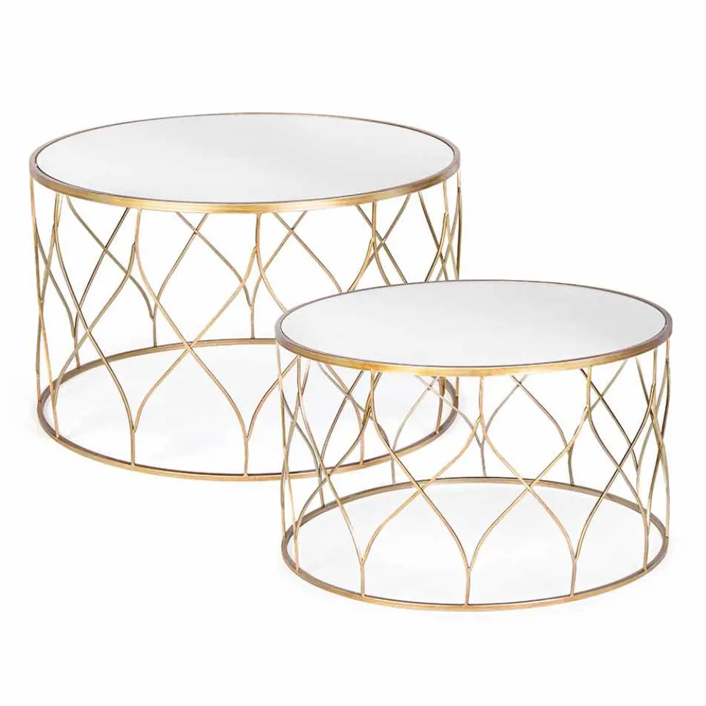 Paar runde Couchtische aus Glas und Stahl Homemotion - Amarillide