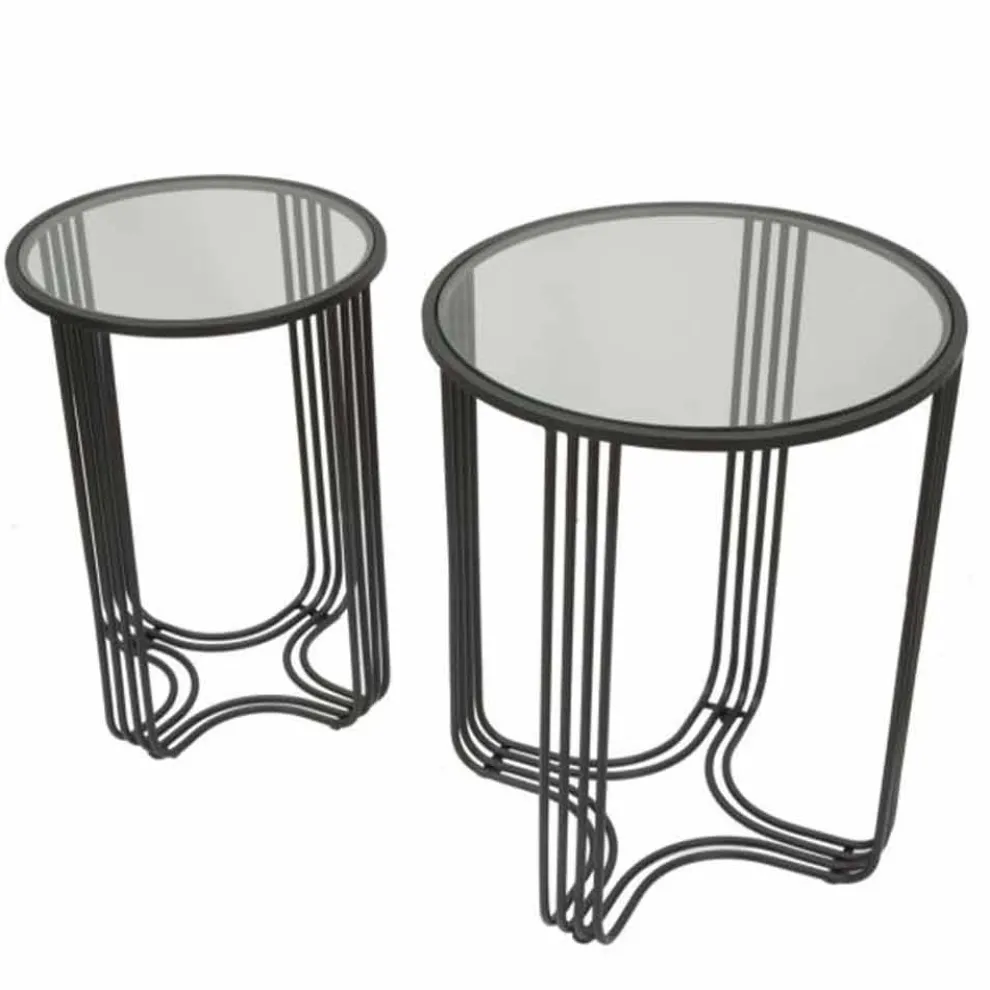 Paar runde Couchtische aus Glas und Eisen Modernes Design - Ezra