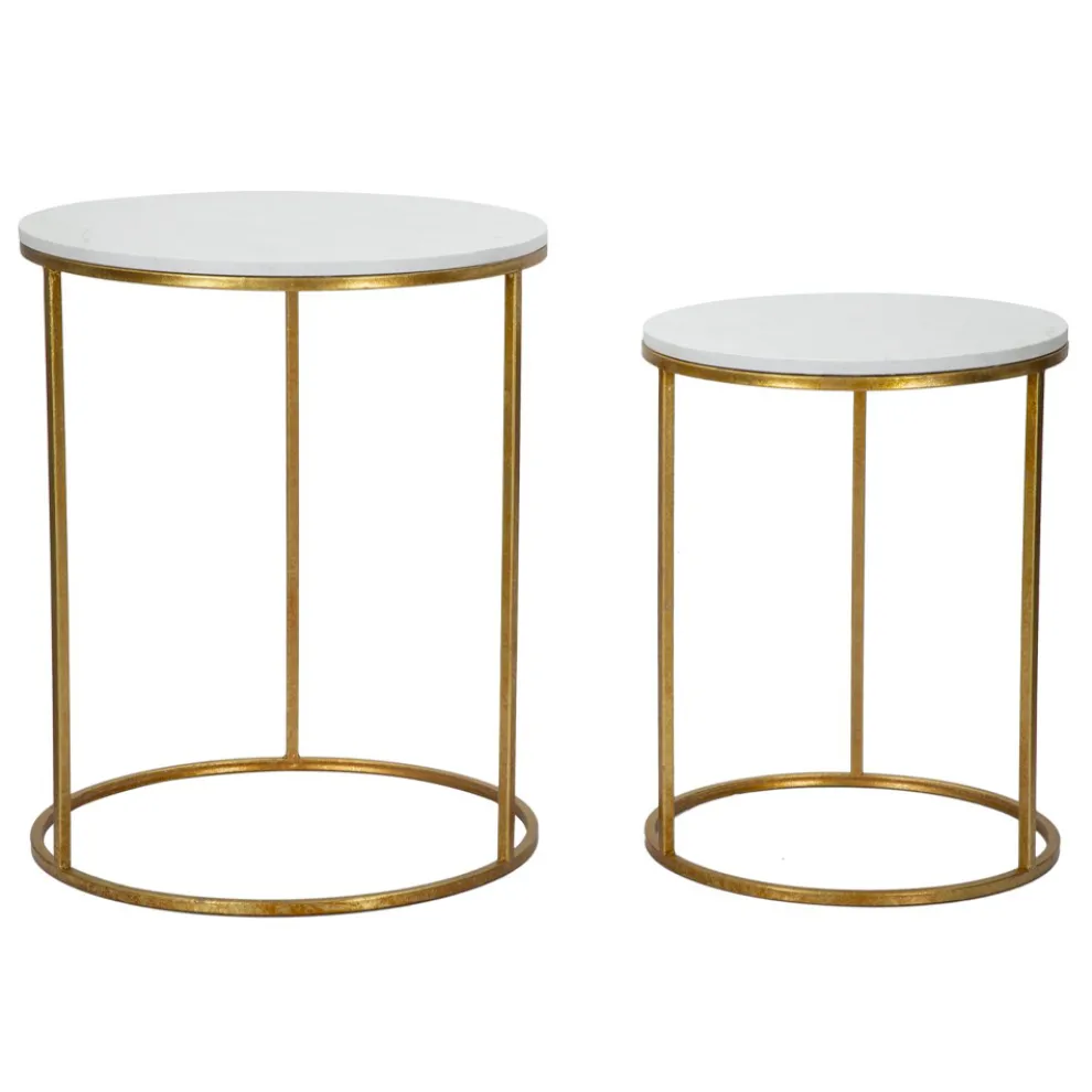 Paar runde goldene Couchtische aus Harz und Eisen - Camilla