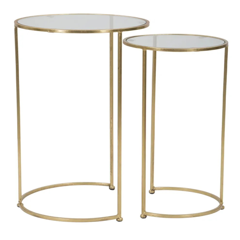 Paar runde goldene Couchtische aus Glas und Eisen - Avola