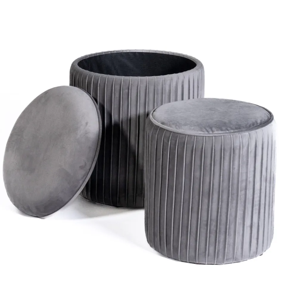 Paar Wohnzimmerhocker mit Behälter aus farbigem Samt - Salema