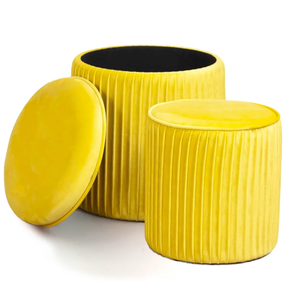 Paar Wohnzimmer-Poufs mit farbigem Samtbehälter – Tokio