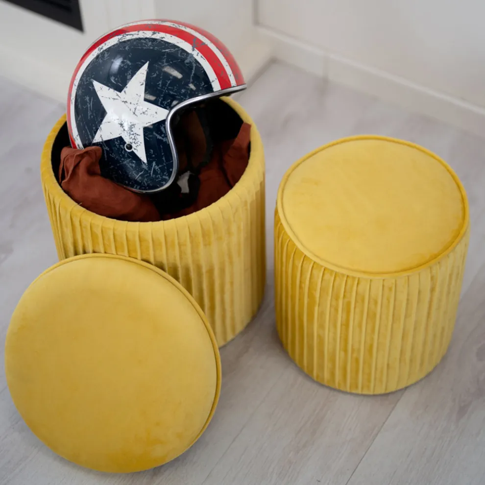 Paar Wohnzimmer-Poufs mit farbigem Samtbehälter – Tokio