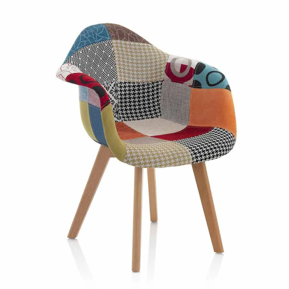 Patchwork Design Sessel aus Stoff mit Holzbeinen, 2 Stück - Selena