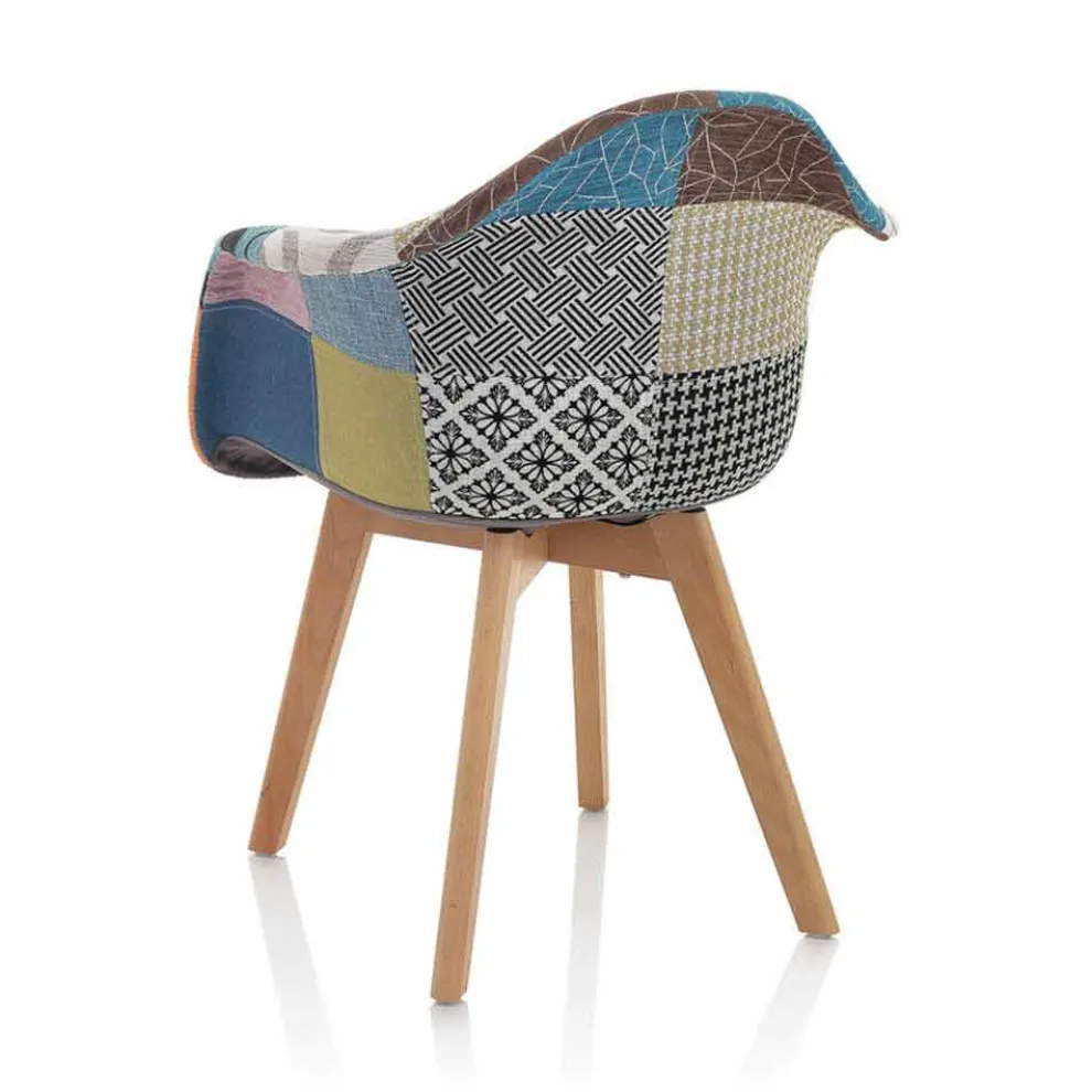 Patchwork Design Sessel aus Stoff mit Holzbeinen, 2 Stück - Selena