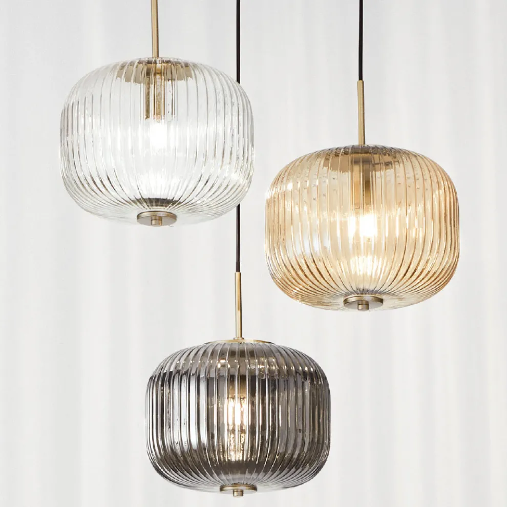 Pendelleuchte 3 Lichter aus farbigem mundgeblasenem Glas und Metall - Trissa