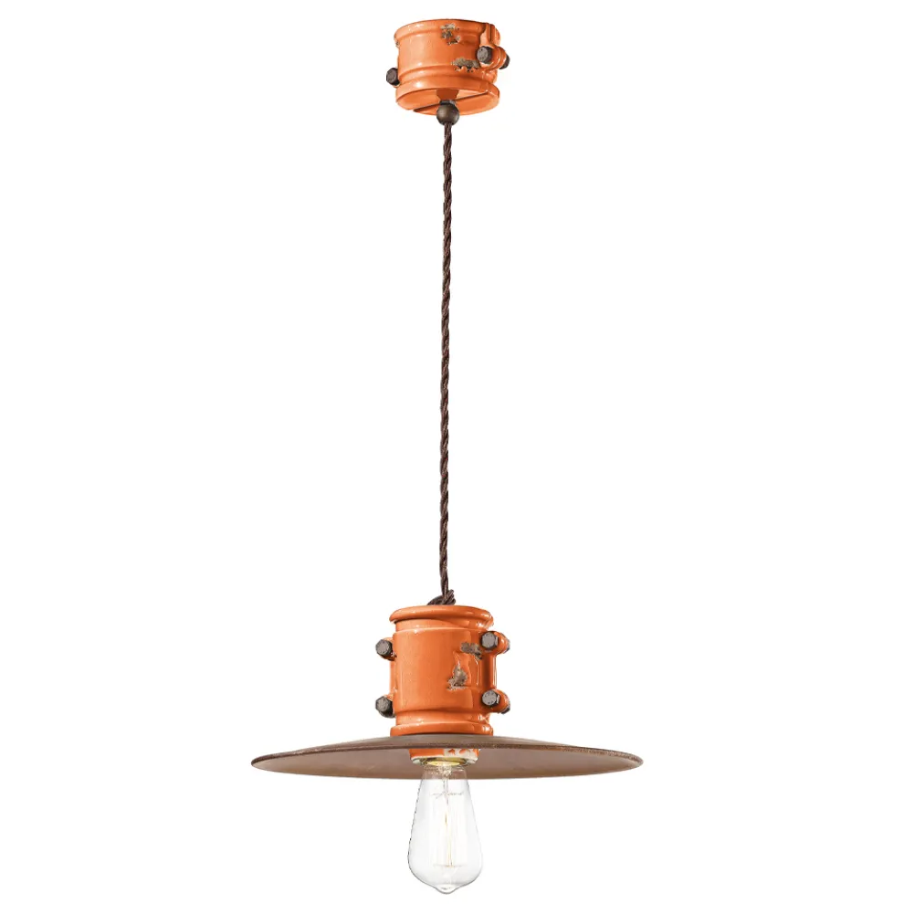 Pendelleuchte aus Eisen und industrieller handgefertigter Keramik - Urban