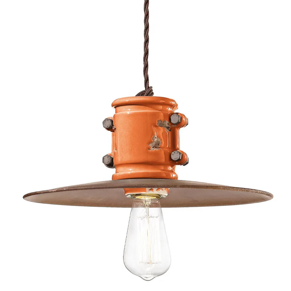 Pendelleuchte aus Eisen und industrieller handgefertigter Keramik - Urban