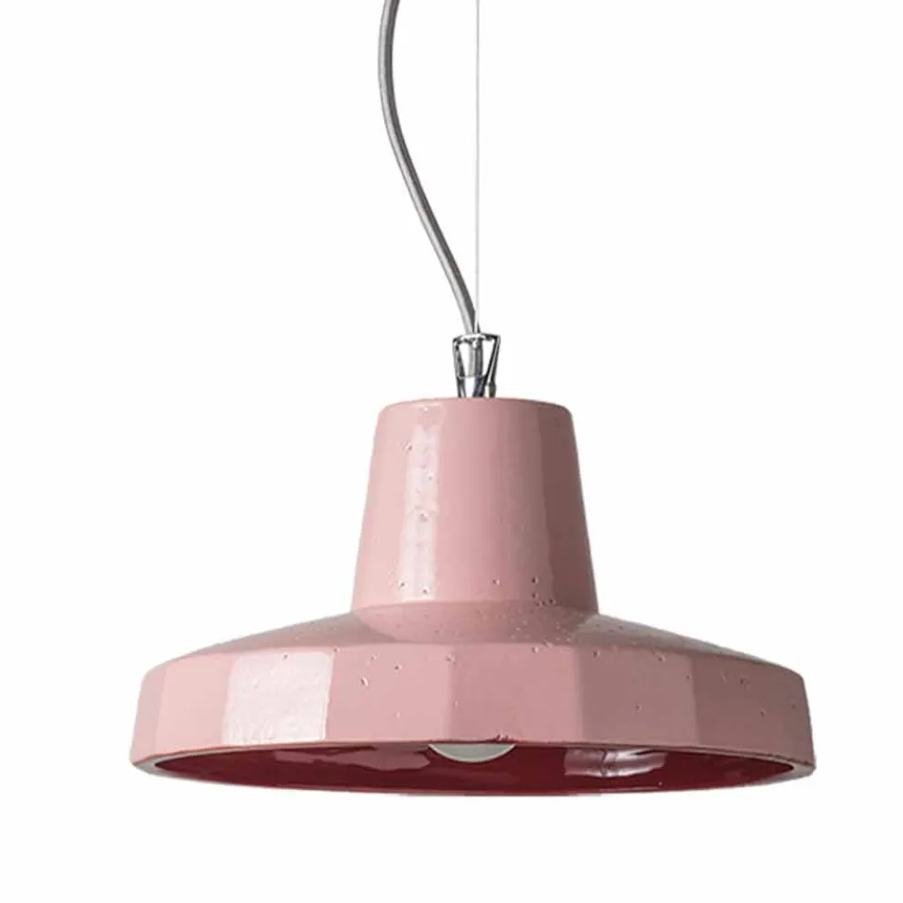 Pendelleuchte aus Messing und toskanischer Majolika Rossi Toscot