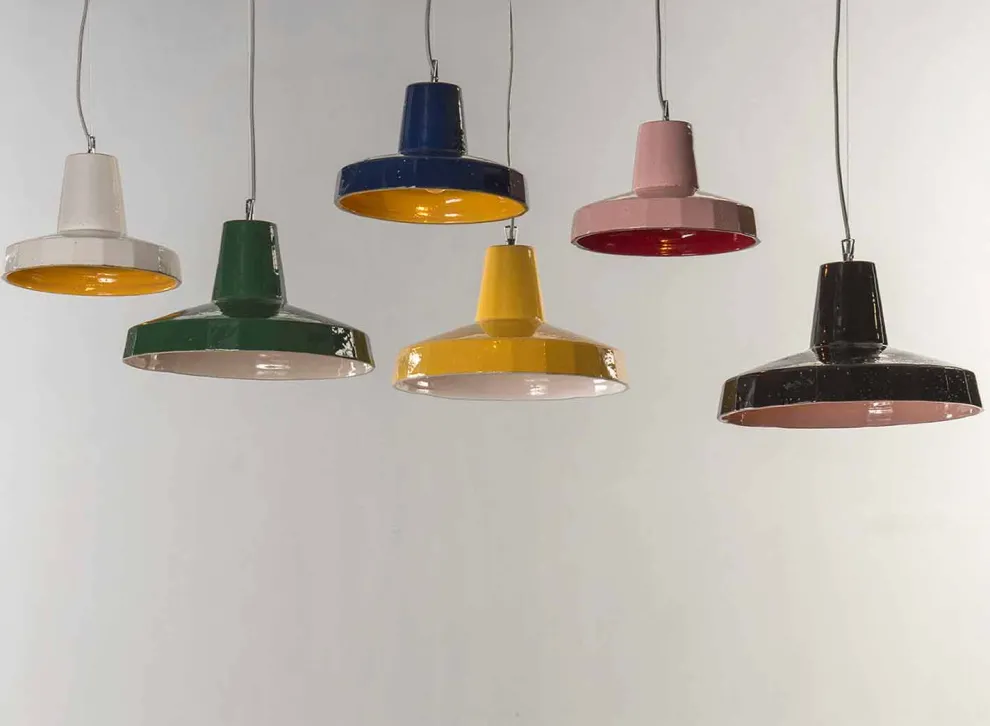 Pendelleuchte aus Messing und toskanischer Majolika Rossi Toscot