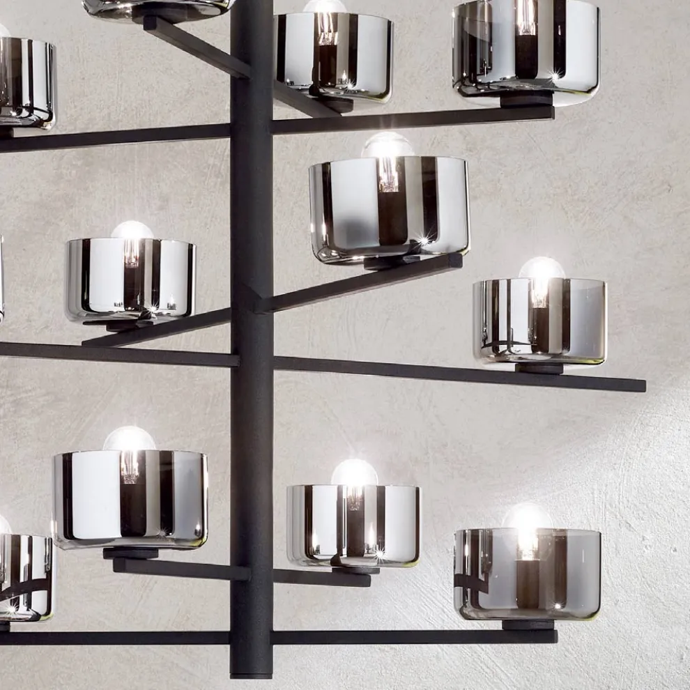 Pendelleuchte aus mundgeblasenem Glas mit Metallstruktur - Angelic