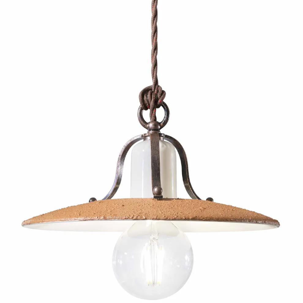 Pendelleuchte aus Eisen und handgefertigter roher Keramik - Bologna