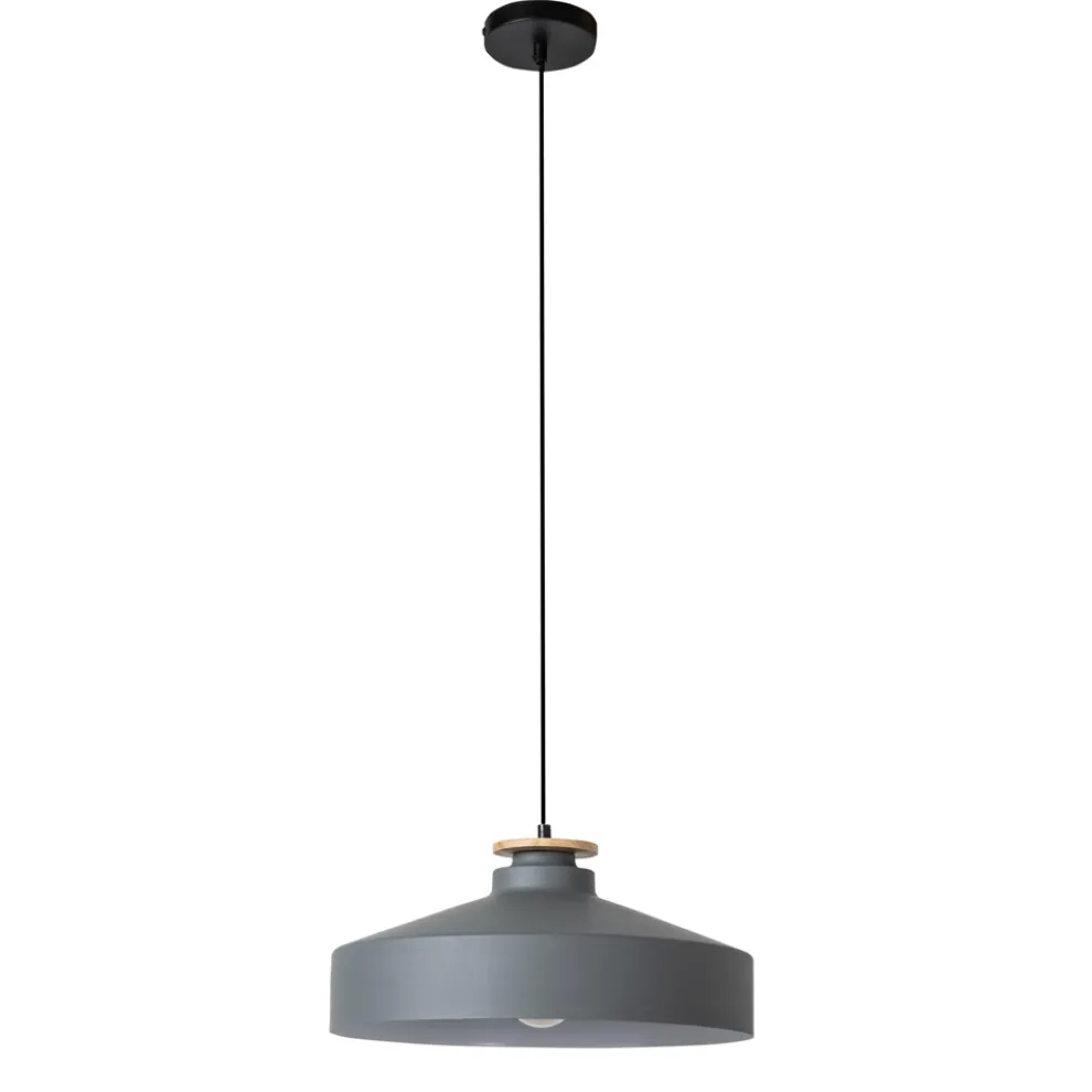 Pendelleuchte aus grauem Metall und Holz mit Nylonkabel - Marlena