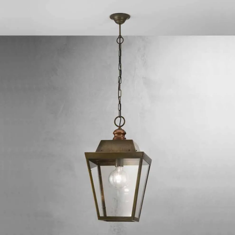 Pendelleuchte im Industrie Stil aus Messing und Glas Quadro Il Fanale