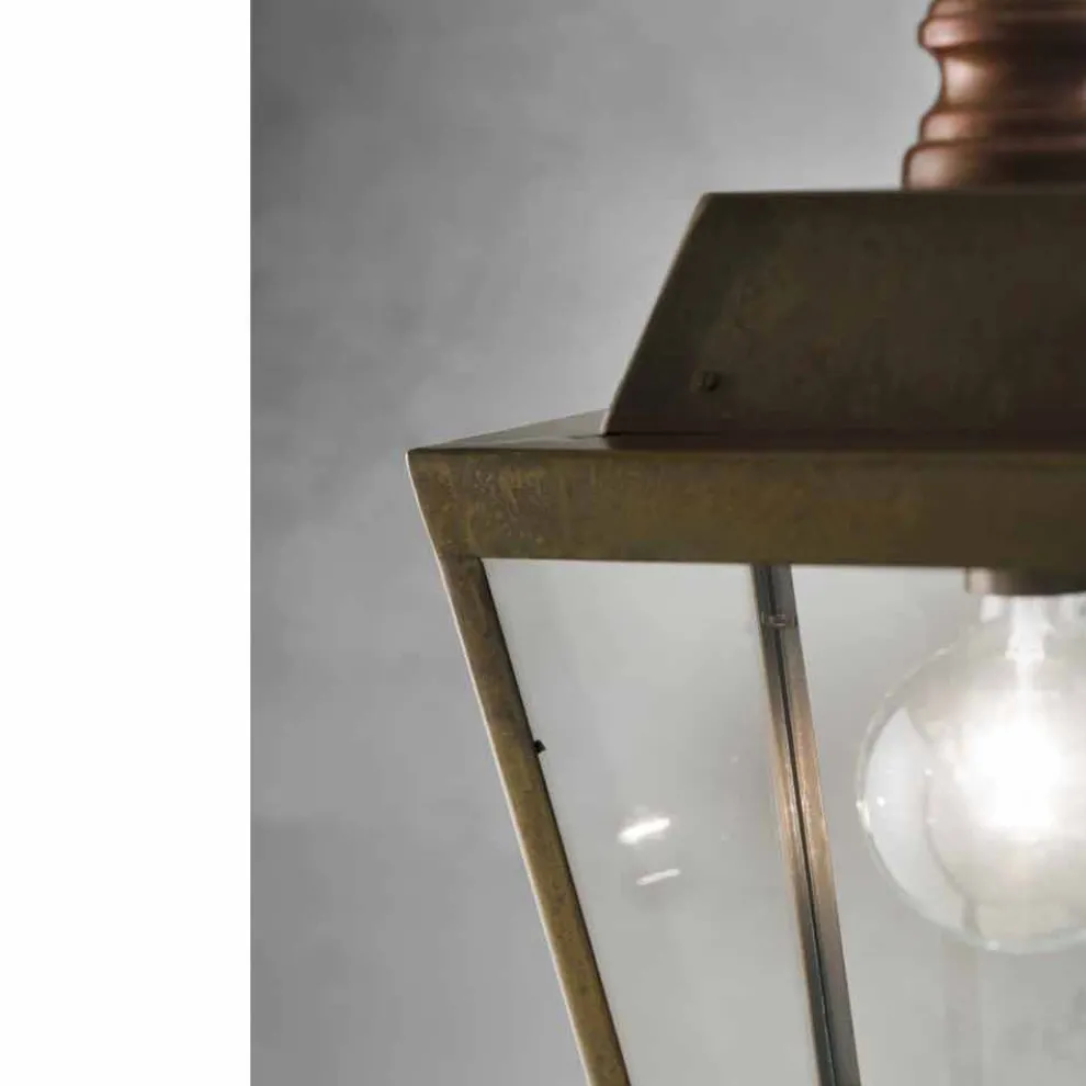 Pendelleuchte im Industrie Stil aus Messing und Glas Quadro Il Fanale