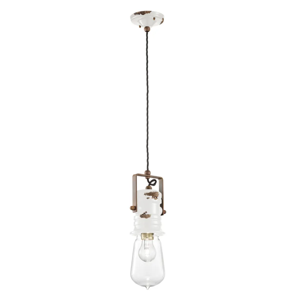 Pendelleuchte im Industriedesign aus Eisen, Glas und Keramik - Urban