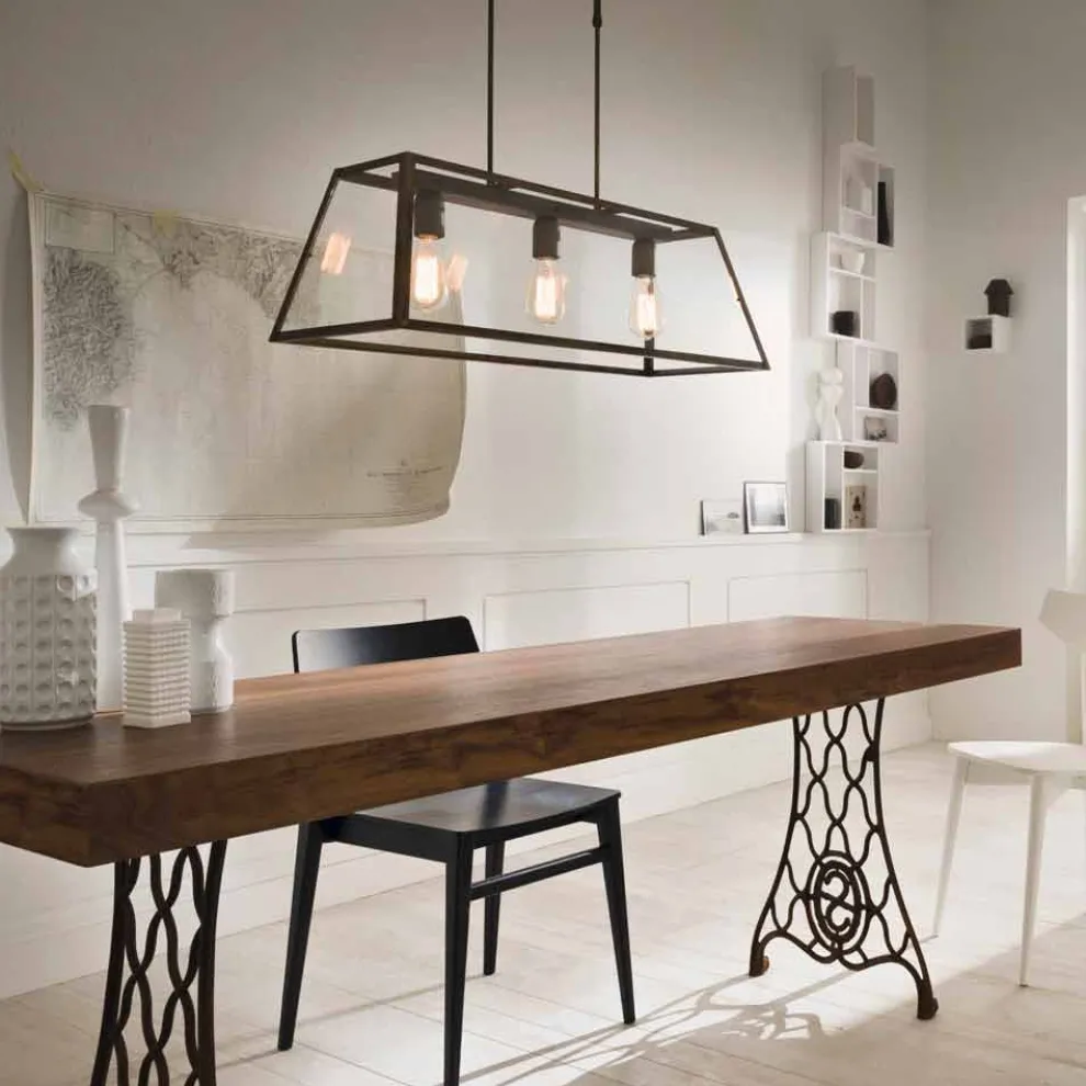 Pendelleuchte im Industrie Stil aus Eisen 3 flammig London Il Fanale