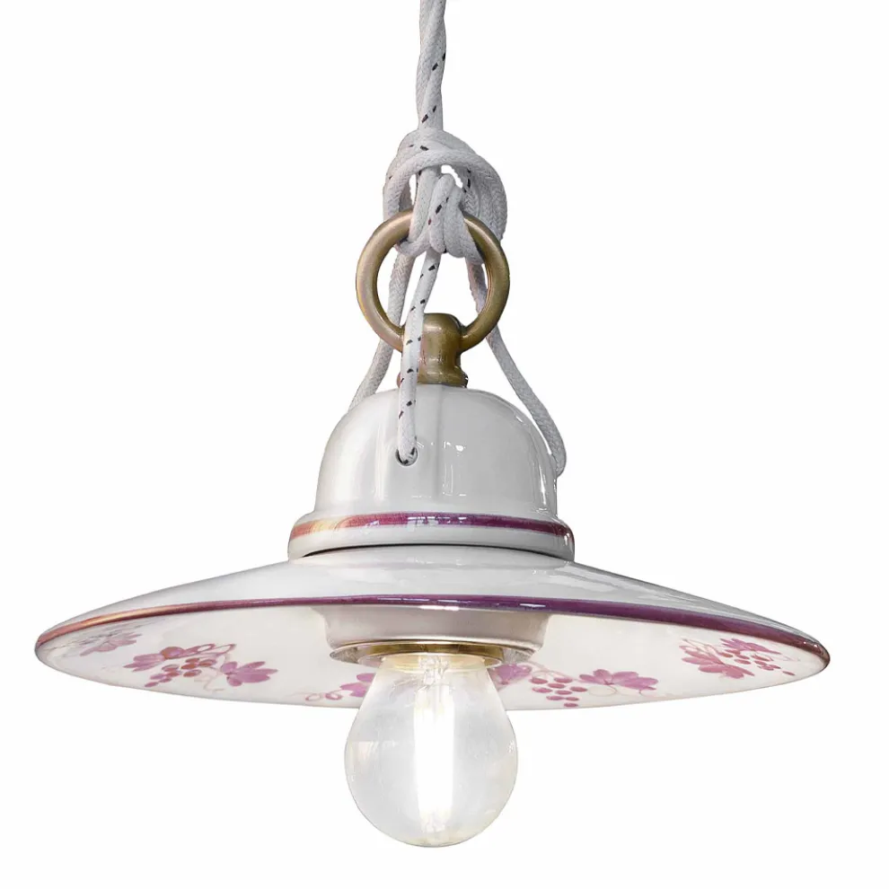 Pendelleuchte in handbemalter Keramik und Eisendesign - Asti