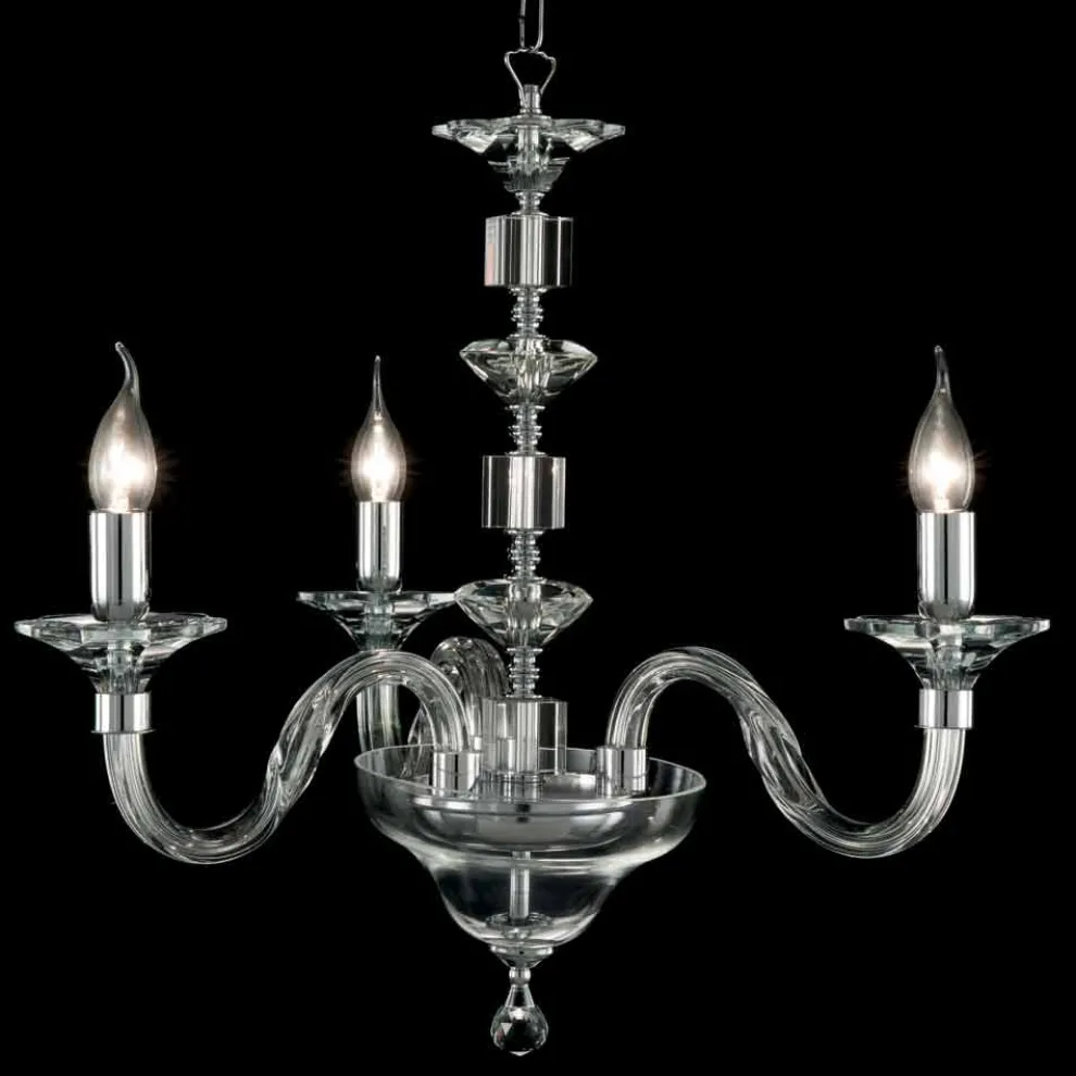 Pendelleuchte mit 3 Leuchten in Glas und Ivy Kristall, hergestellt in Italien