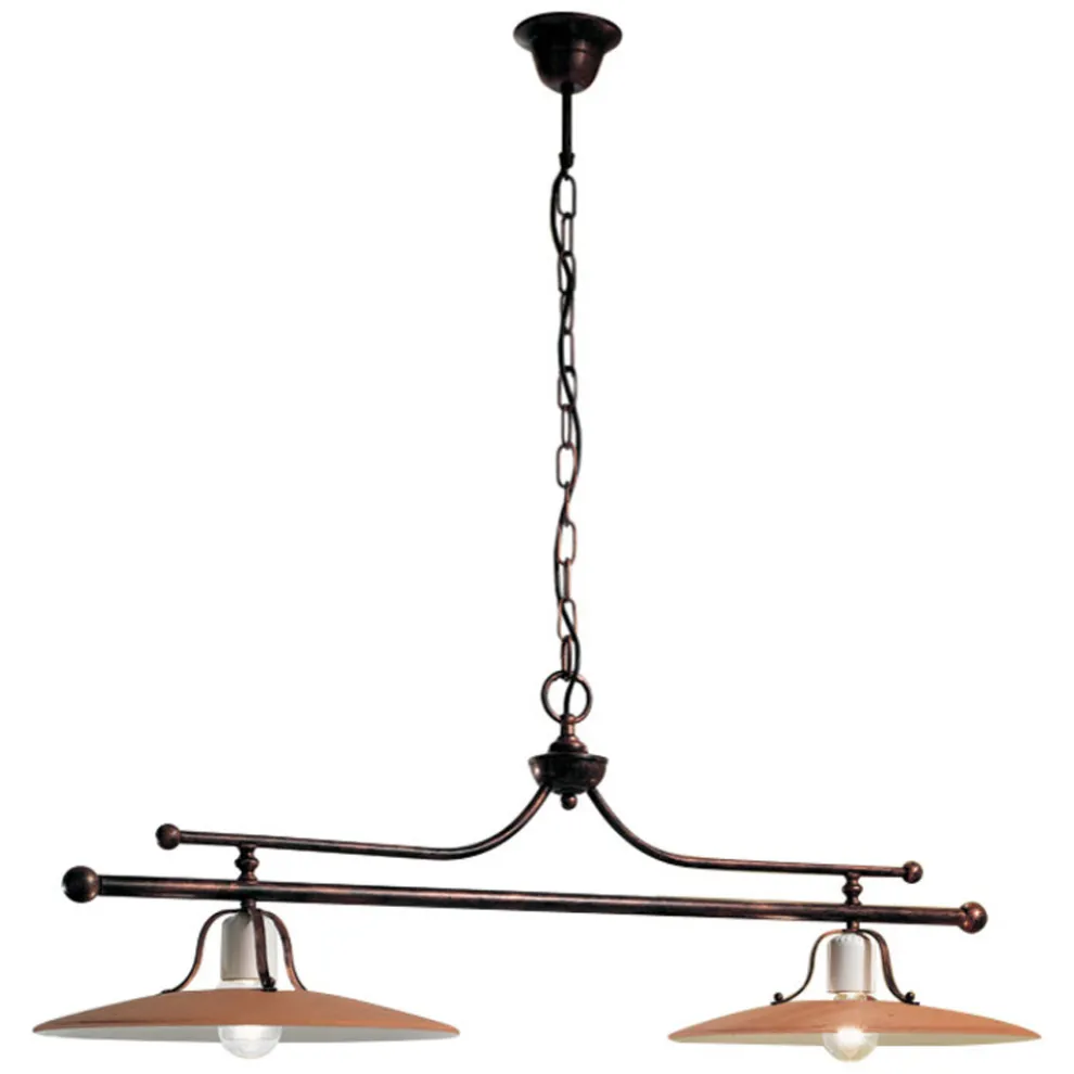 Pendelleuchte mit 2 Lichtern aus Eisen und handbearbeiteter Keramik - Bologna