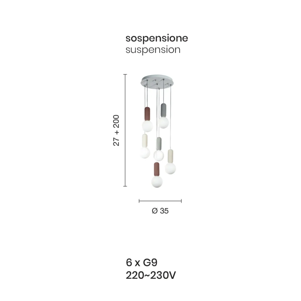 Pendelleuchte mit 6 oder 10 Lichtern aus Zement und mundgeblasenem Glas - Duster