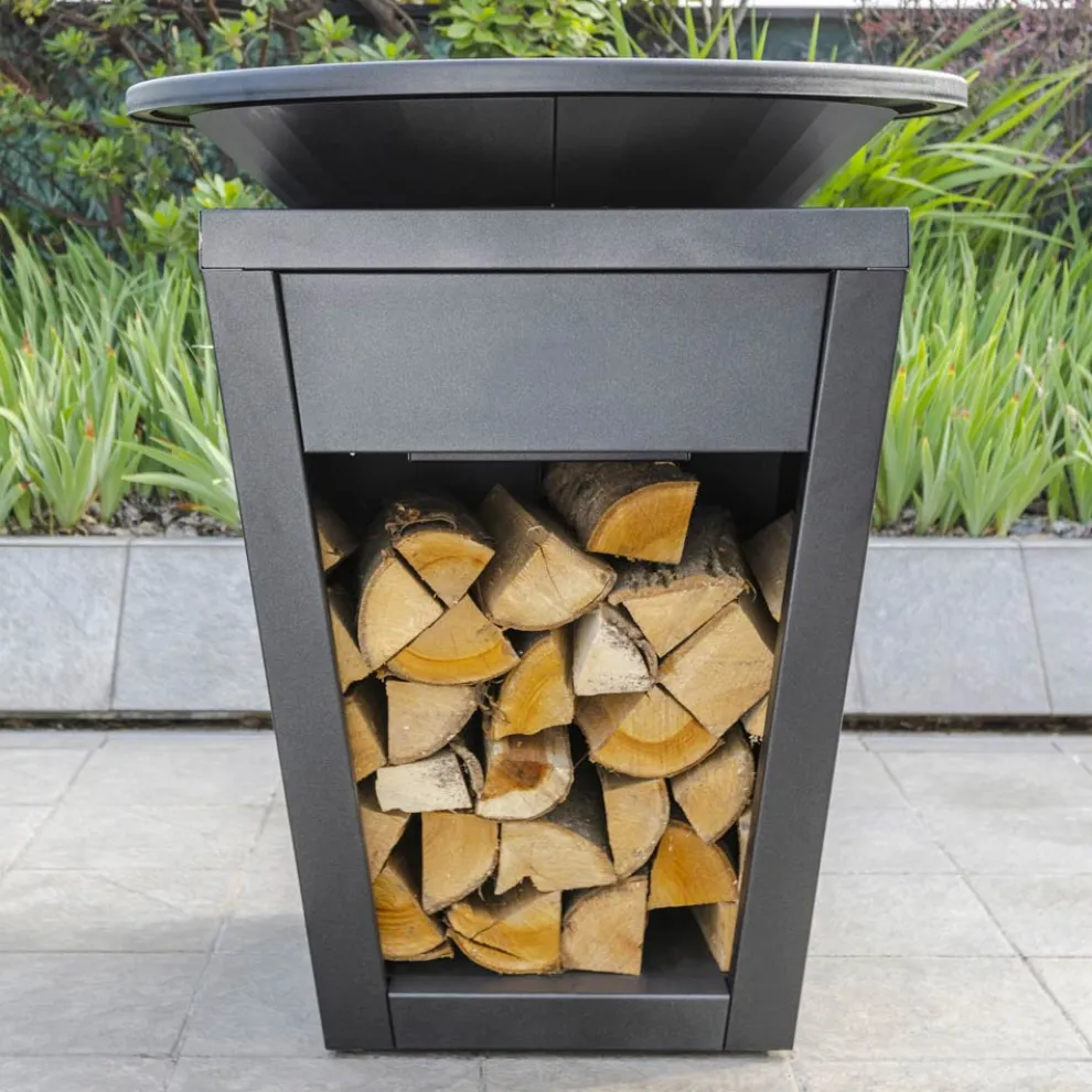 Gartengrill mit Feuerbetrieb, Kochplatte und Holzhalterung - Ferran