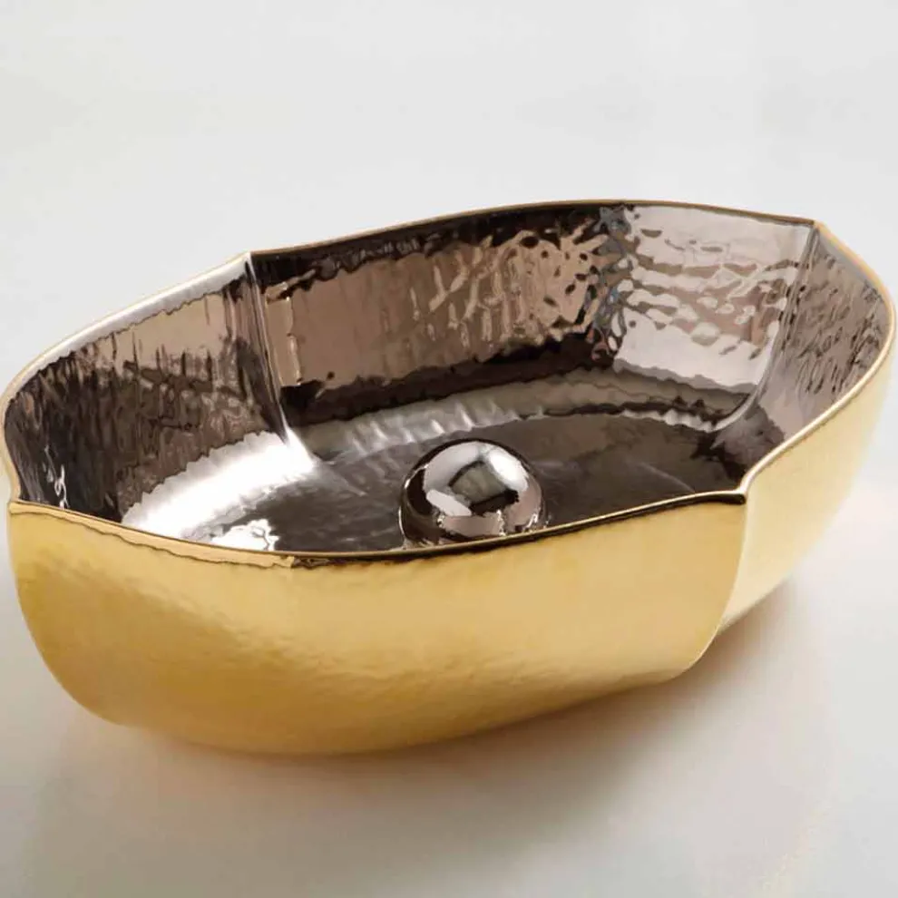 Platin-/goldfarbenes Aufsatzwaschbecken aus Keramik Design Oscar Italy
