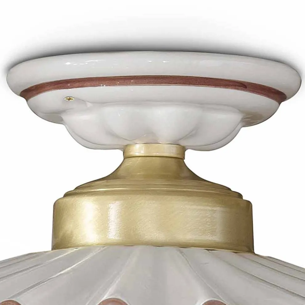 Plissee-Glänzende Keramik-Deckenlampe und handbemalter Rand - Laquila