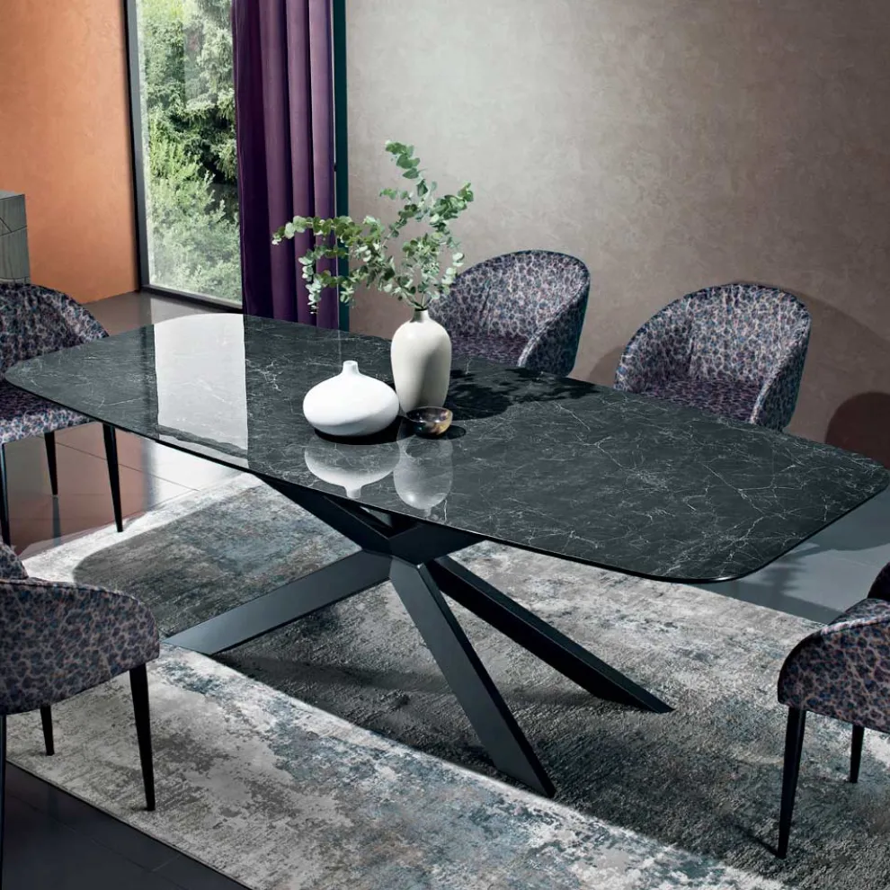 Polierter griechischer Tisch aus schwarzer Keramik, hergestellt in Italien – Grotta