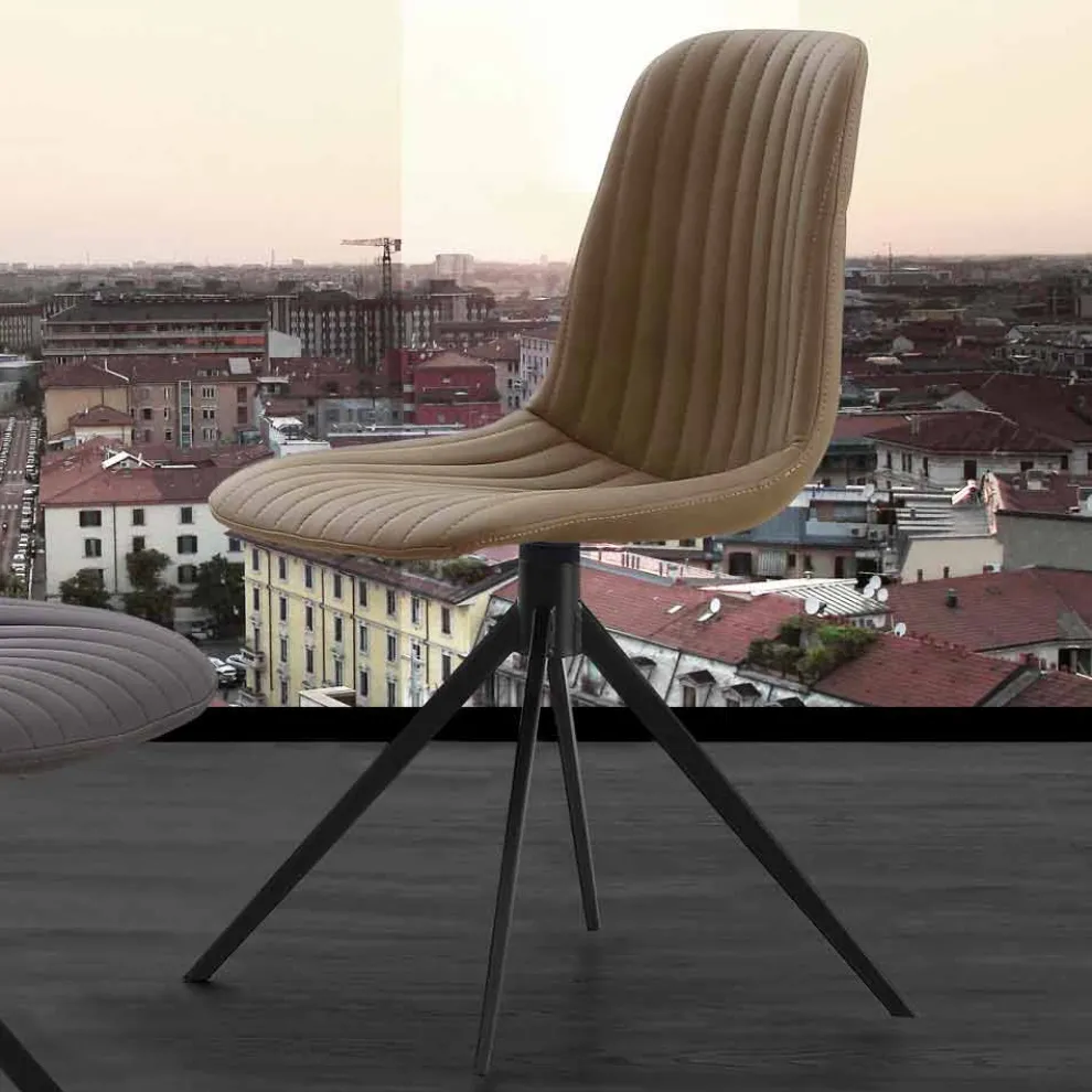 Polsterstuhl aus Nabukleder und Metall, in modernem Design, Taranto