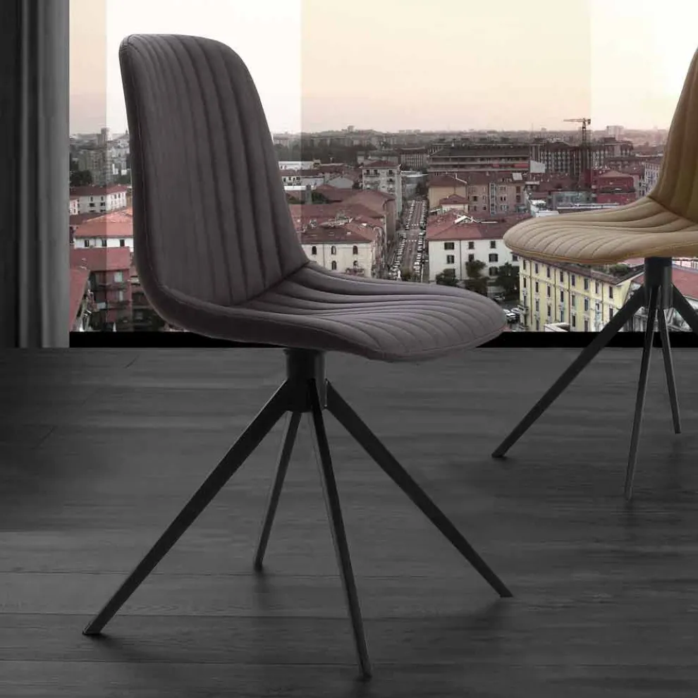 Polsterstuhl aus Nabukleder und Metall, in modernem Design, Taranto