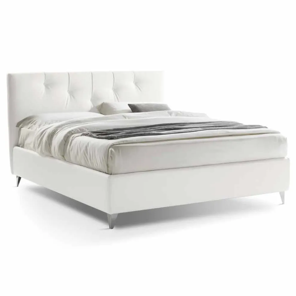 Doppelbett mit Behälter gepolstert in Kunstleder Made in Italy - Maske