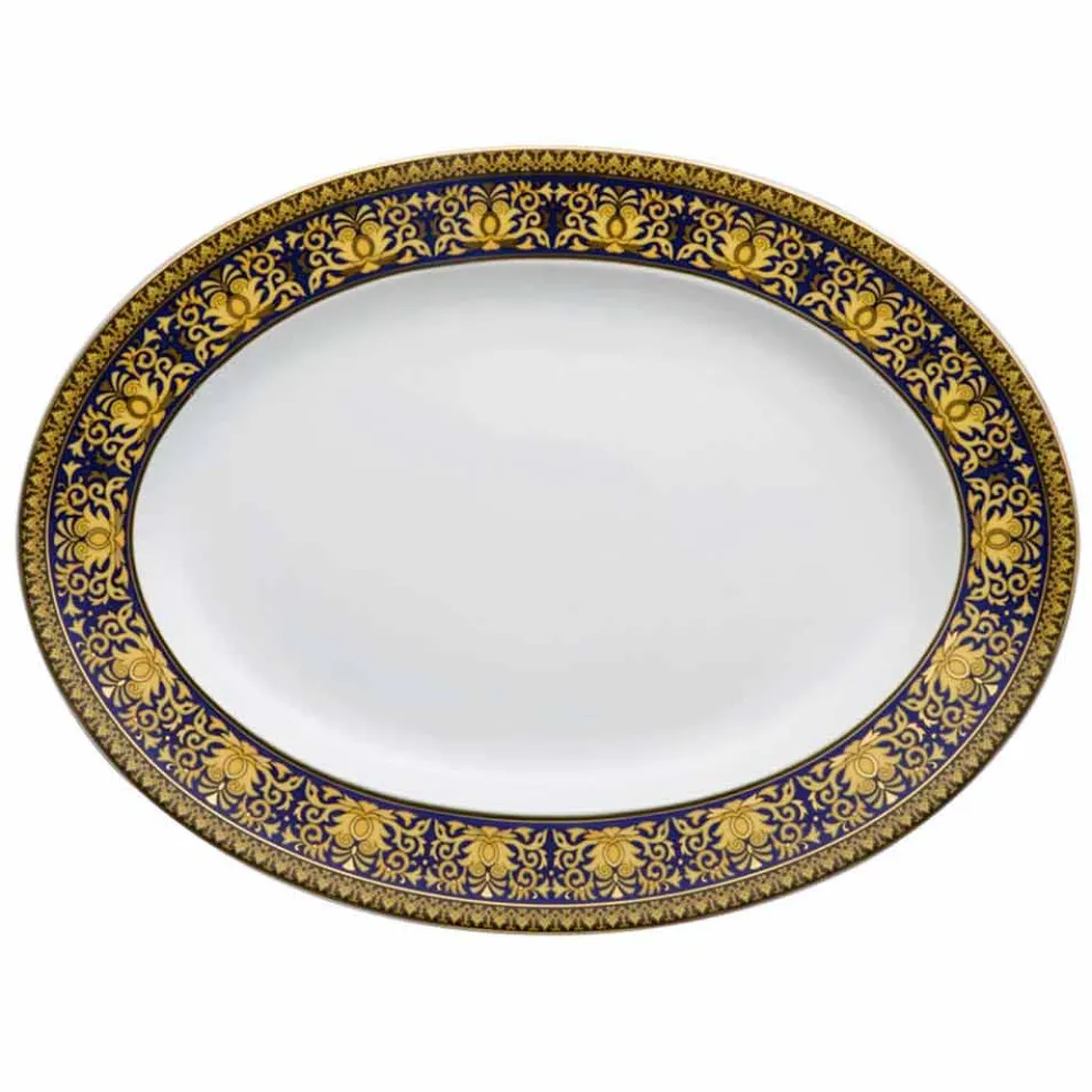 Rosenthal Versace Medusa Blau Oval 40cm Schale aus Porzellan Design