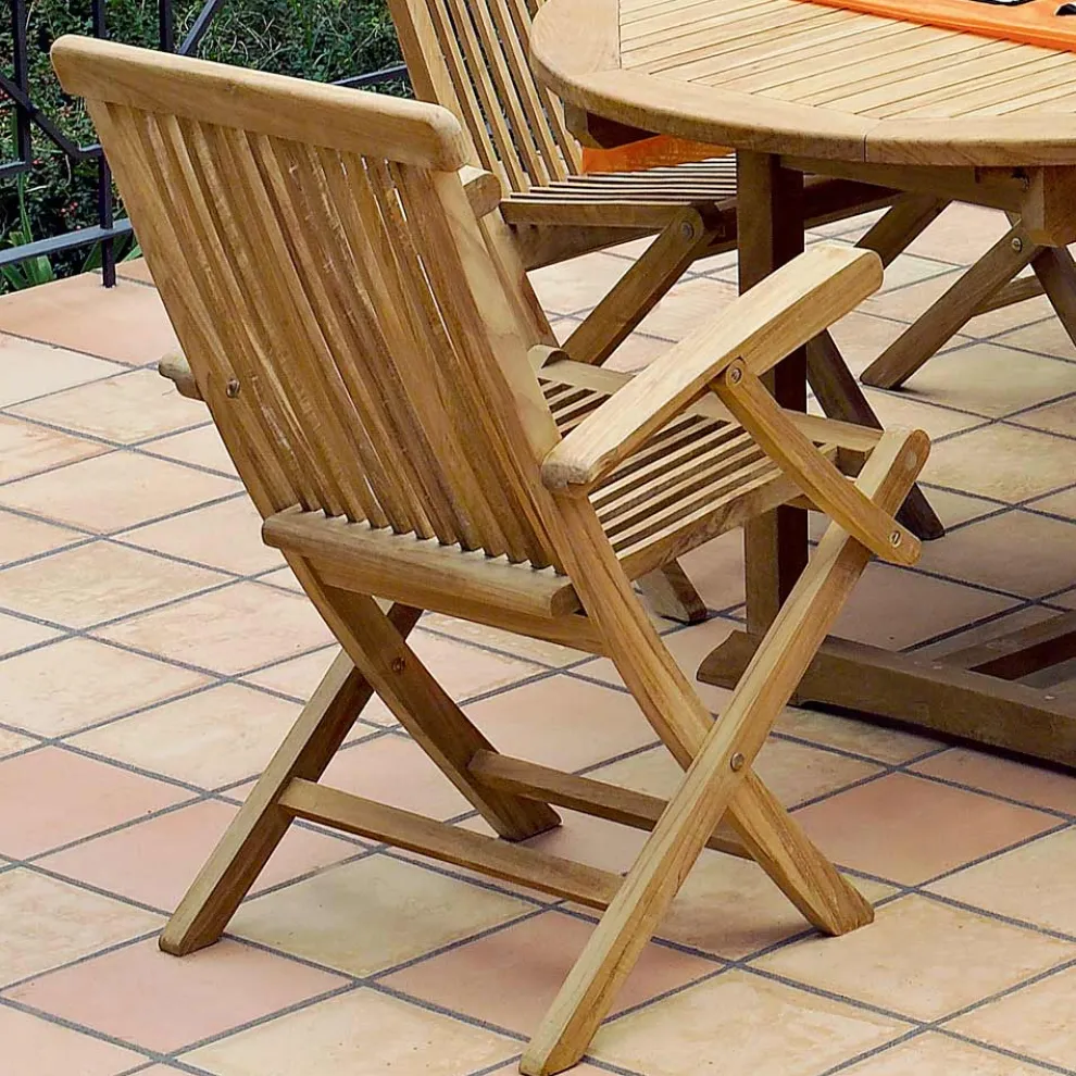 Outdoor-Klappstuhl aus Teakholz mit Armlehnen – Yggdrasil