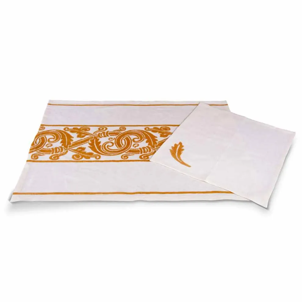 Italienischer Hndgefertigtes Frühstücksservierset Handabdruck auf alten Stoffen