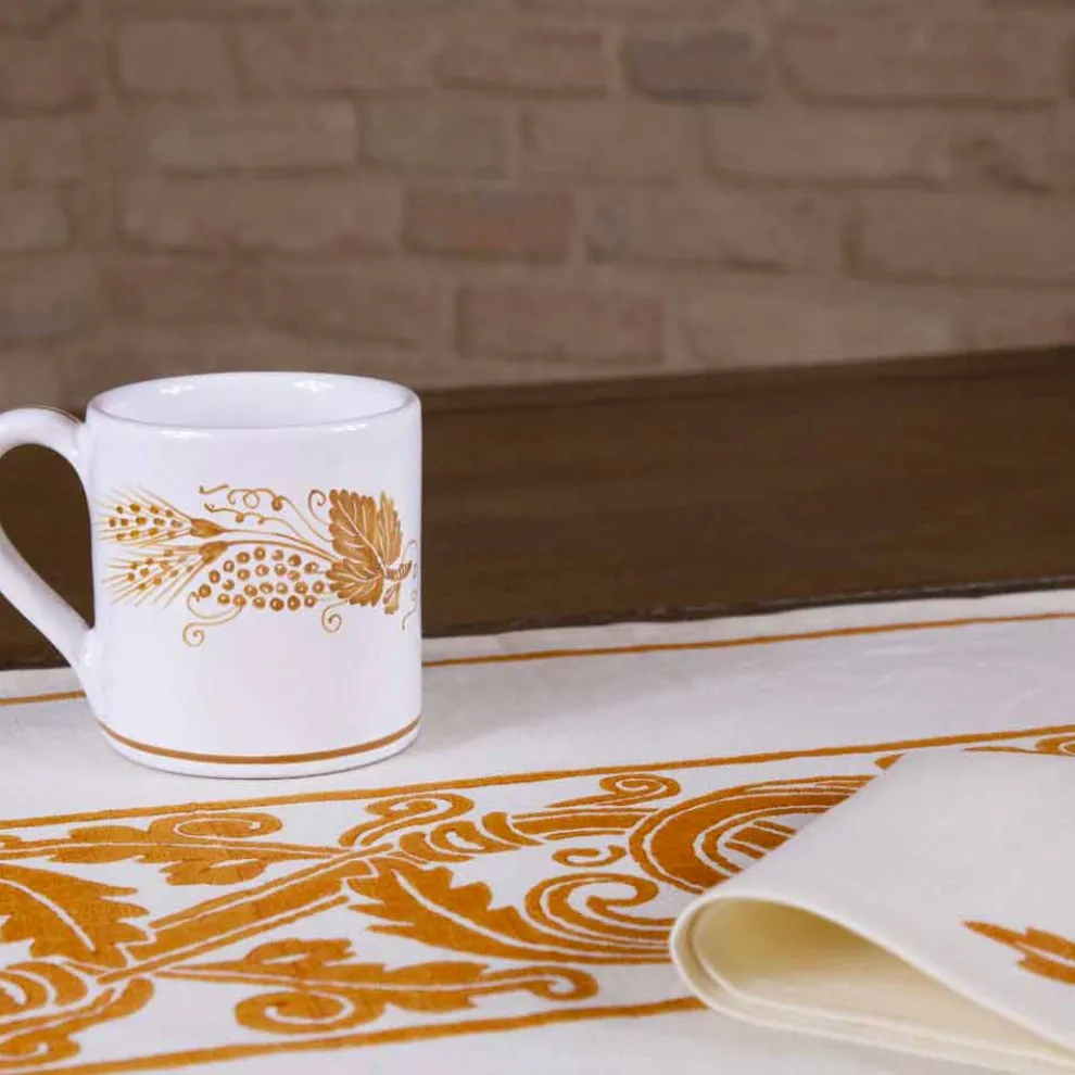 Italienischer Hndgefertigtes Frühstücksservierset Handabdruck auf alten Stoffen