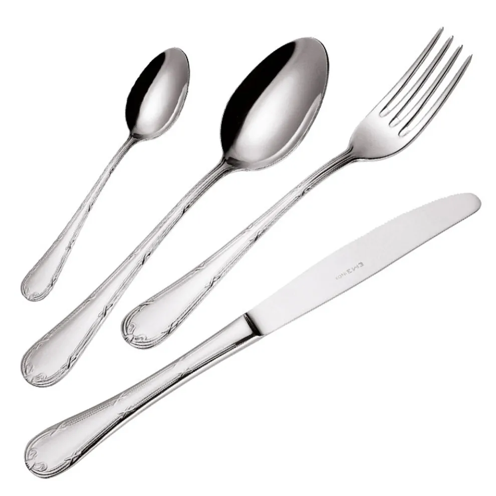 Besteck aus poliertem Edelstahl mit abgerundetem Griff verziert 24 Stück - Mekano