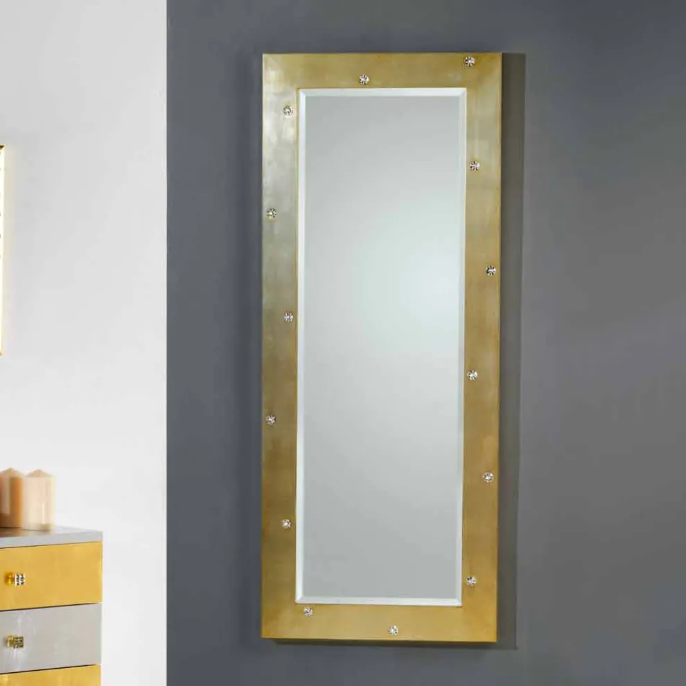 großer Stand und Wandspiegelaus Blattsilber mit Swarovskisteinen Vivien