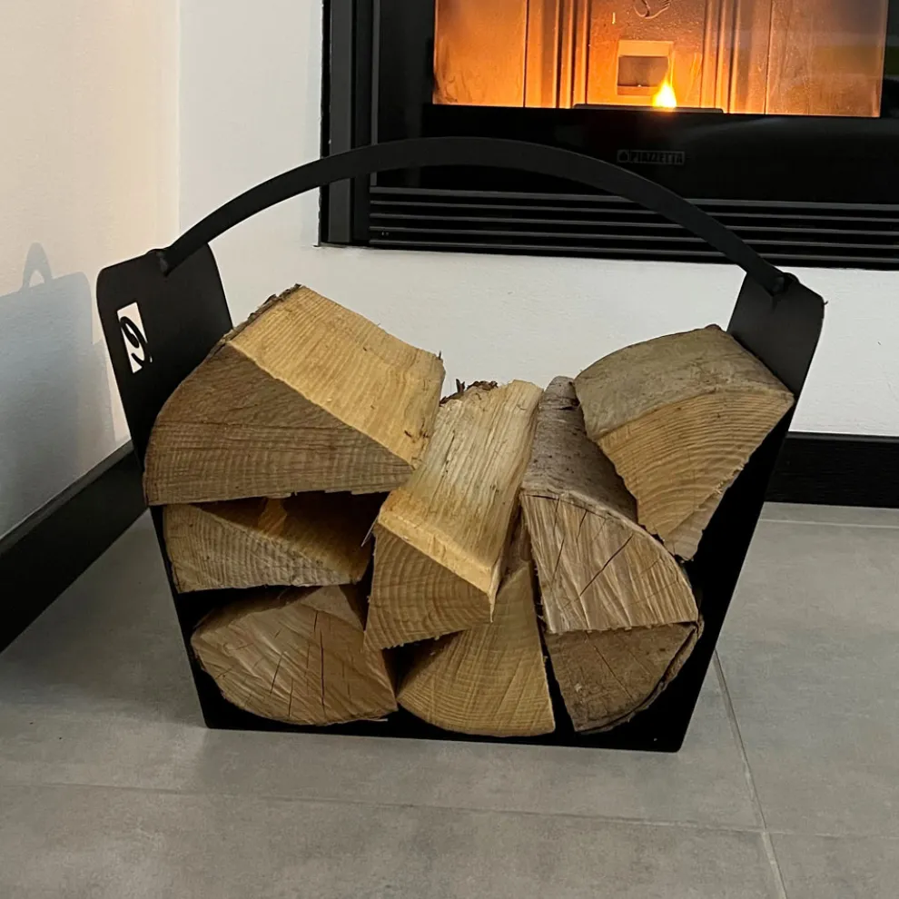 Schwarzer Stahl Moderner Holzhalter Kaminholz Hergestellt in Italien - Libeccio