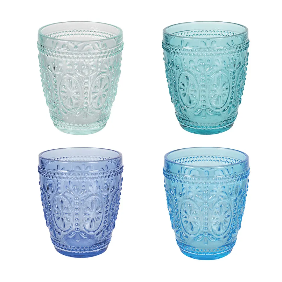 12 Wassergläser 300 ml aus Glas in 4 verschiedenen Blautönen - Kometen