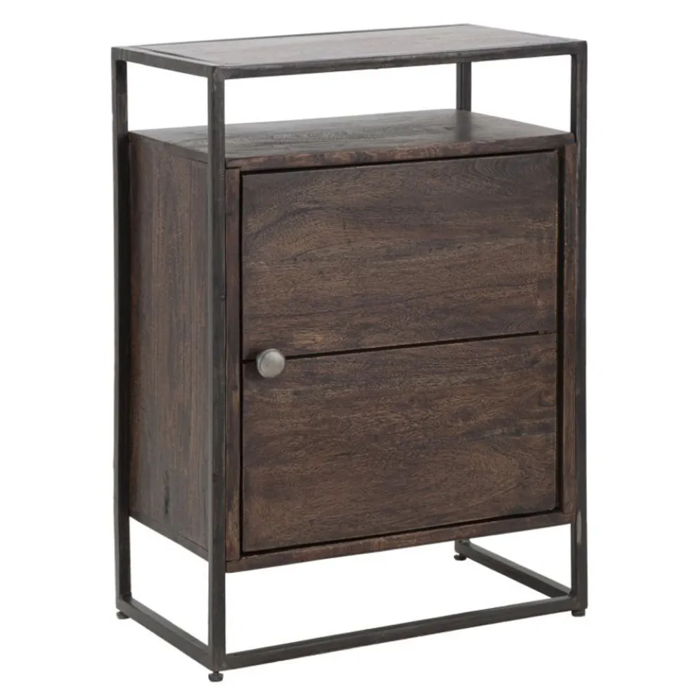 Nachttisch aus Akazienholz mit Eisenstruktur im Industriestil - Cacio