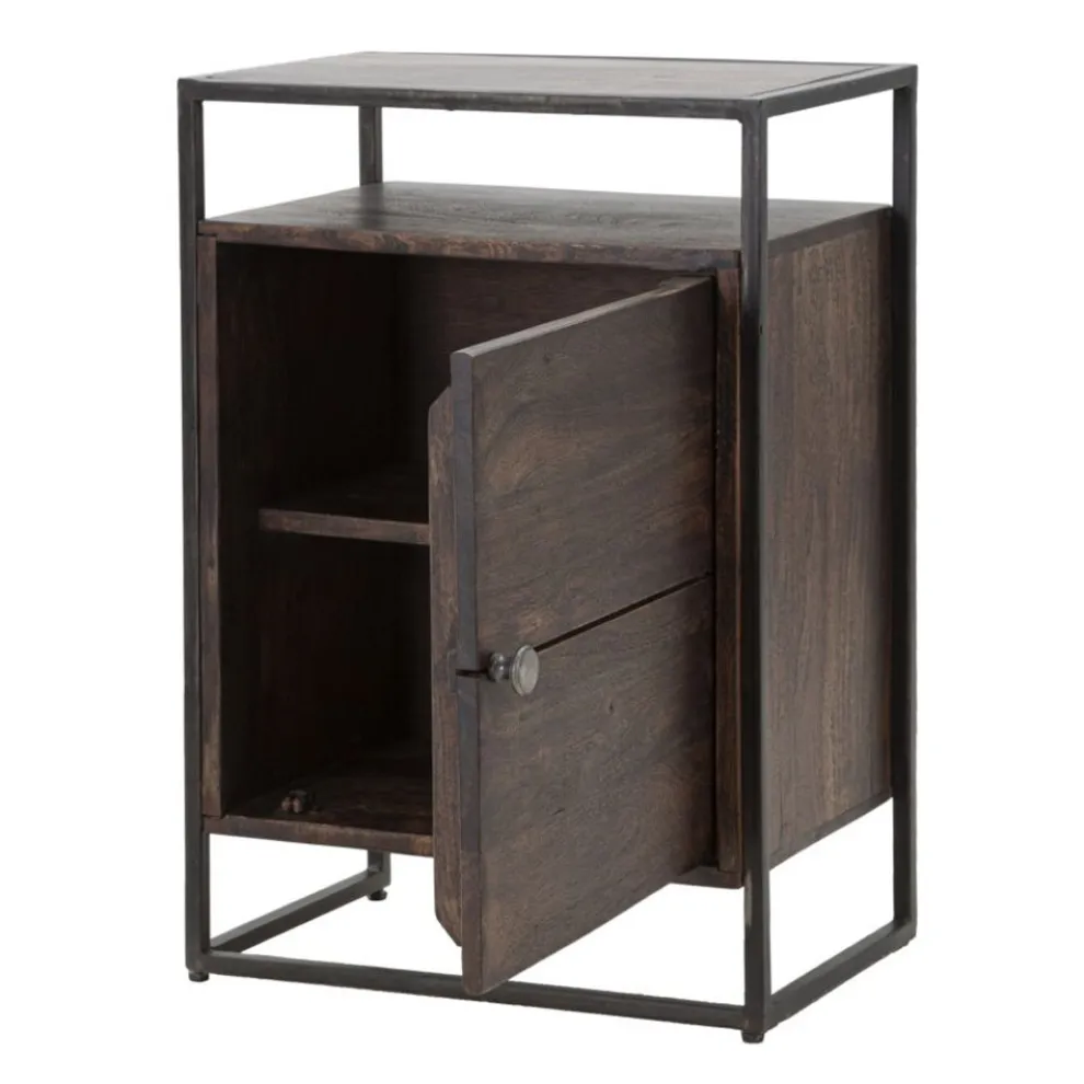 Nachttisch aus Akazienholz mit Eisenstruktur im Industriestil - Cacio