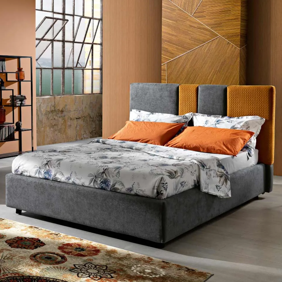 Modernes gepolstertes Doppelbett mit Falten oder gestepptem Design - Thomas