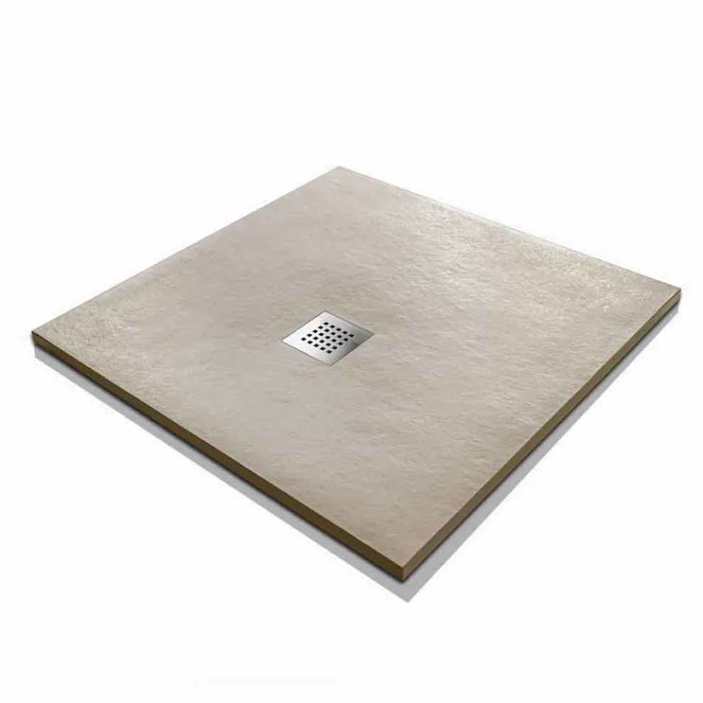 Quadratische Duschwanne 80x80 aus Harz mit modernem Stein-Effekt-Finish - Domio