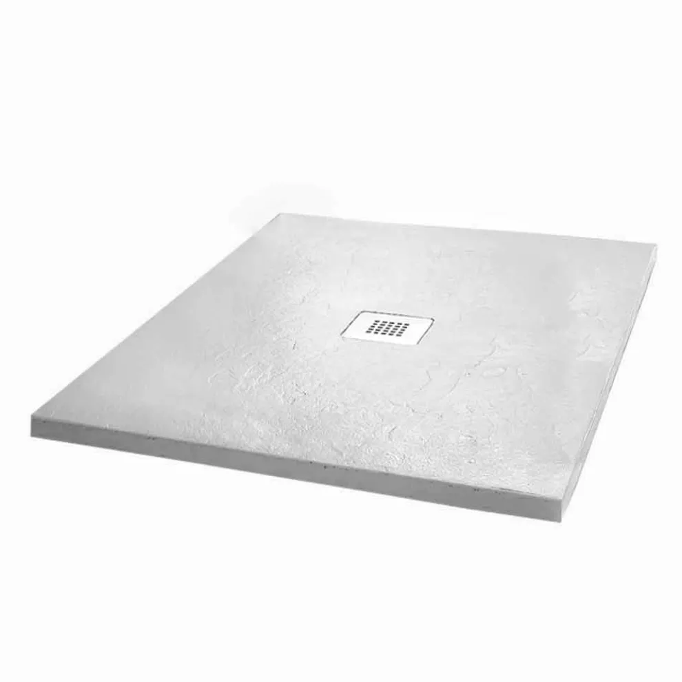 Quadratische Duschwanne 80x80 aus weißem Schiefer-Effekt-Harz und Stahl - Sommo