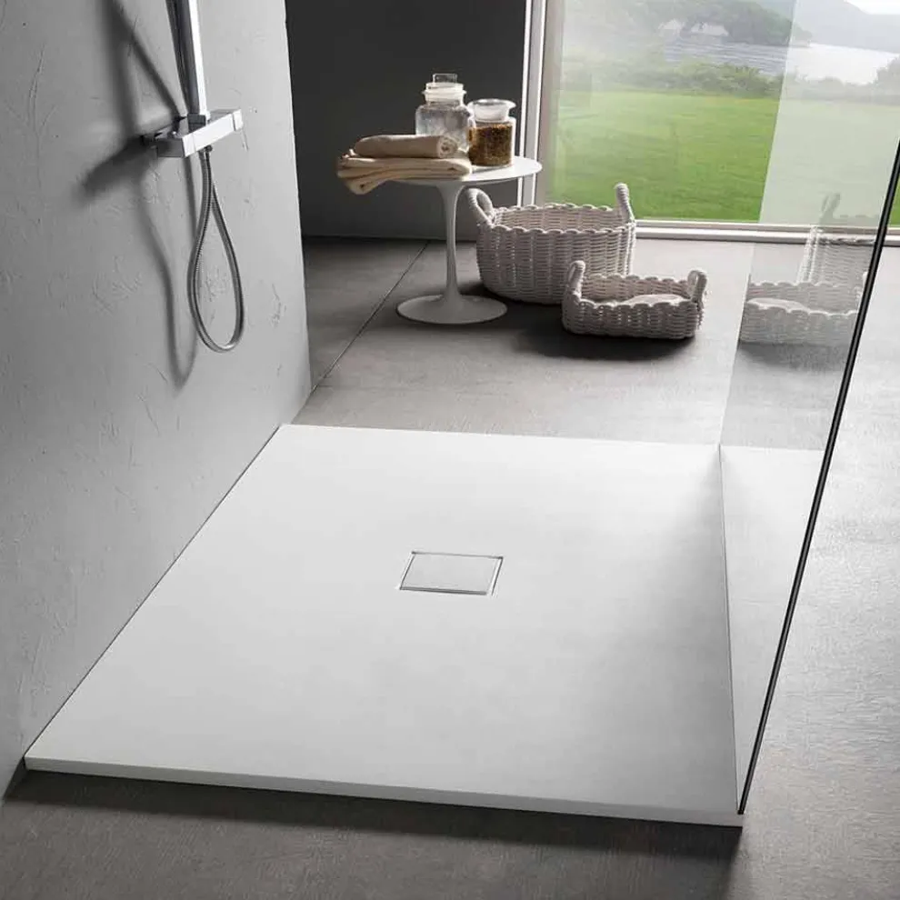 Quadratische Duschwanne 80x80 cm in weißem Harz Samteffekt - Estimo