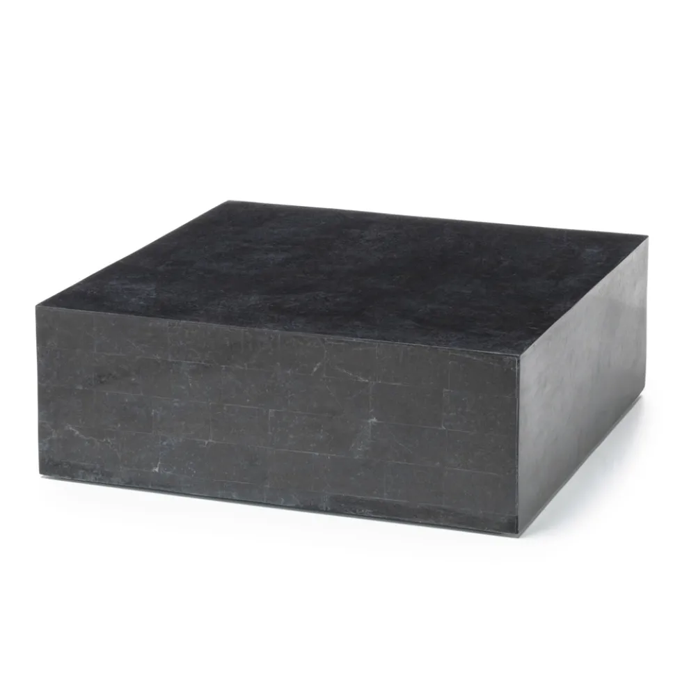 Quadratischer Couchtisch aus schwarzem Fossilstein – Florida