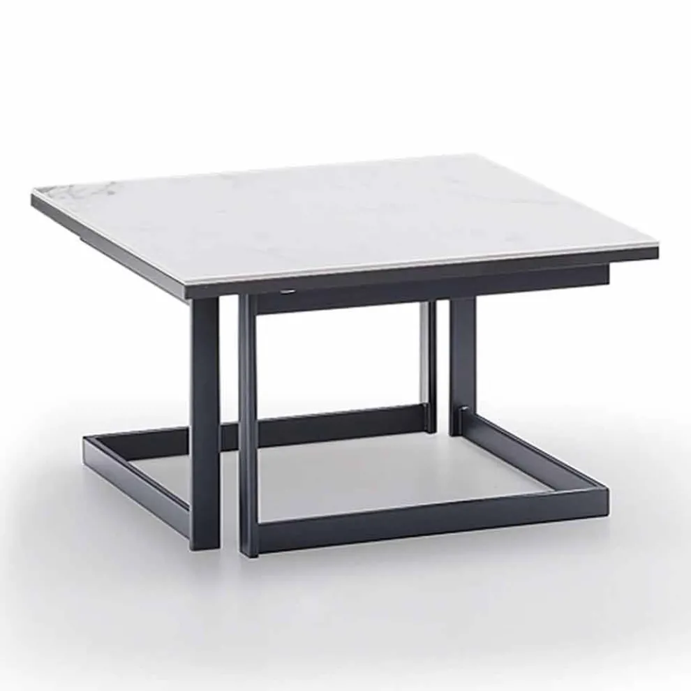 Quadratischer Couchtisch in Gres mit Metallbasis Hergestellt in Italien - Albert